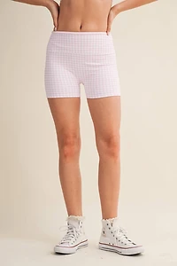 Pink Gingham Layered Biker Shorts