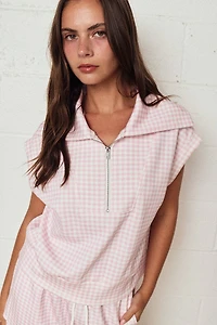 Pink Gingham Zip Up Top Short Set