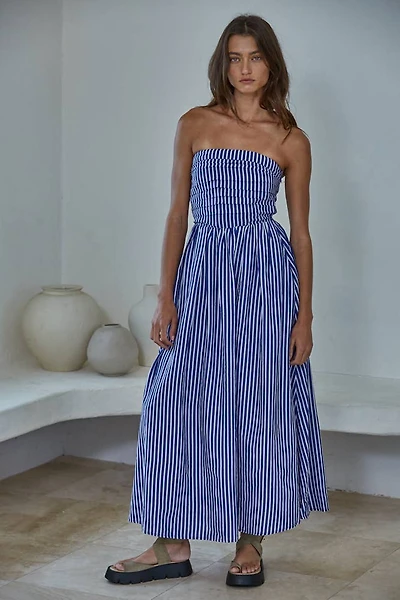 Striped Strapless Flare Maxi Dress