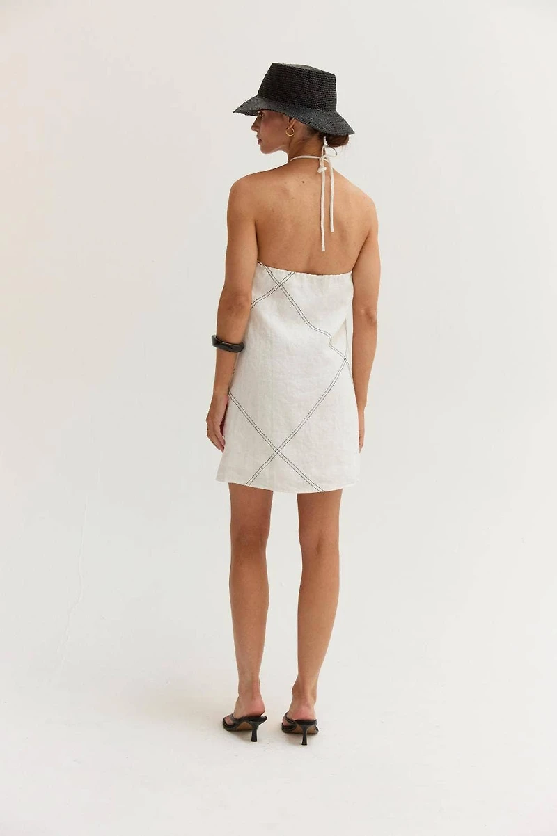 White Linen Stitch Mini Dress