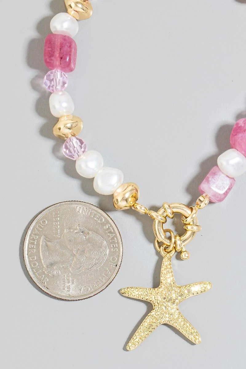 Starfish Charm Stone And Pearl Beaded Bracelet