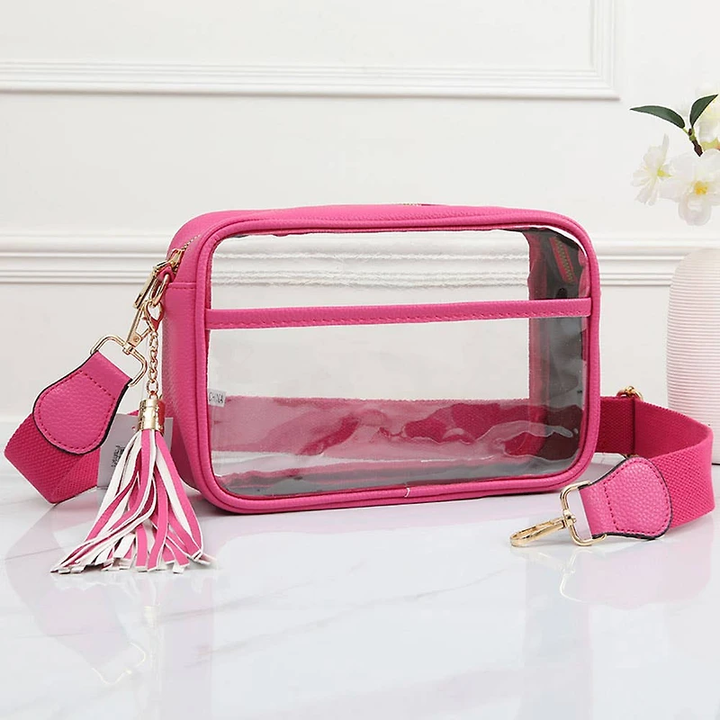 Faux Leather Transparent Rectangular Crossbody Bag: Clear,Silver