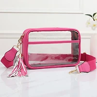 Faux Leather Transparent Rectangular Crossbody Bag: Clear,Silver