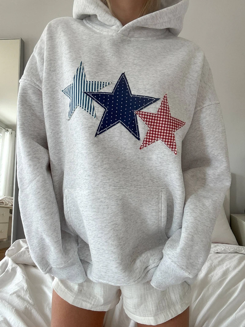 Gray Star Embroidered Hoodie