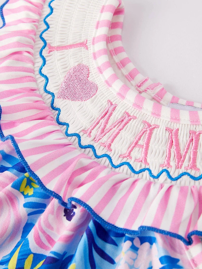 “I Love MAMA”Embroidery Smocking Baby Girls Bloomers Set