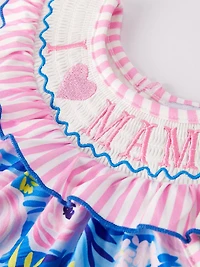 “I Love MAMA”Embroidery Smocking Baby Girls Bloomers Set