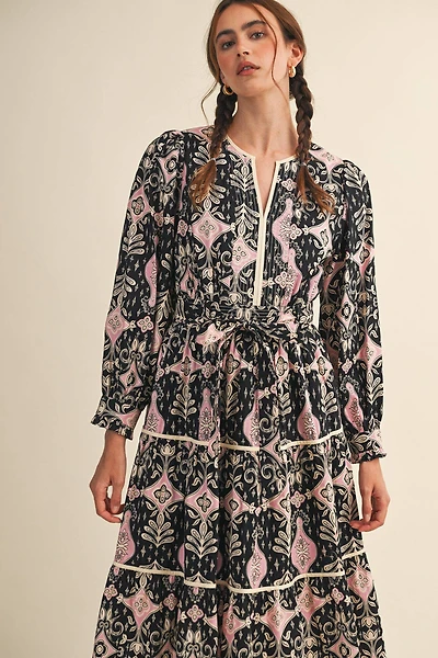 Black Printed Midi Dress