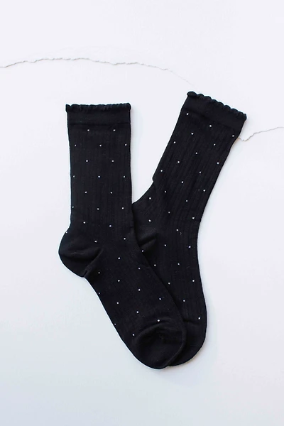 Black Ribbed Polka Dot Crew Socks