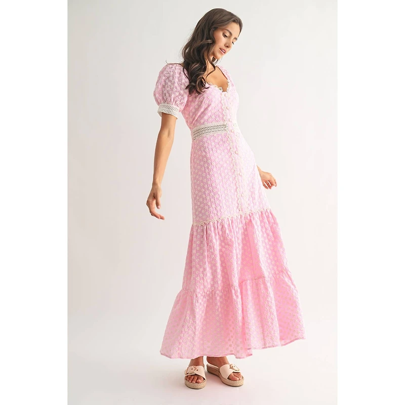 Pink Lace-Trimmed Maxi Dress