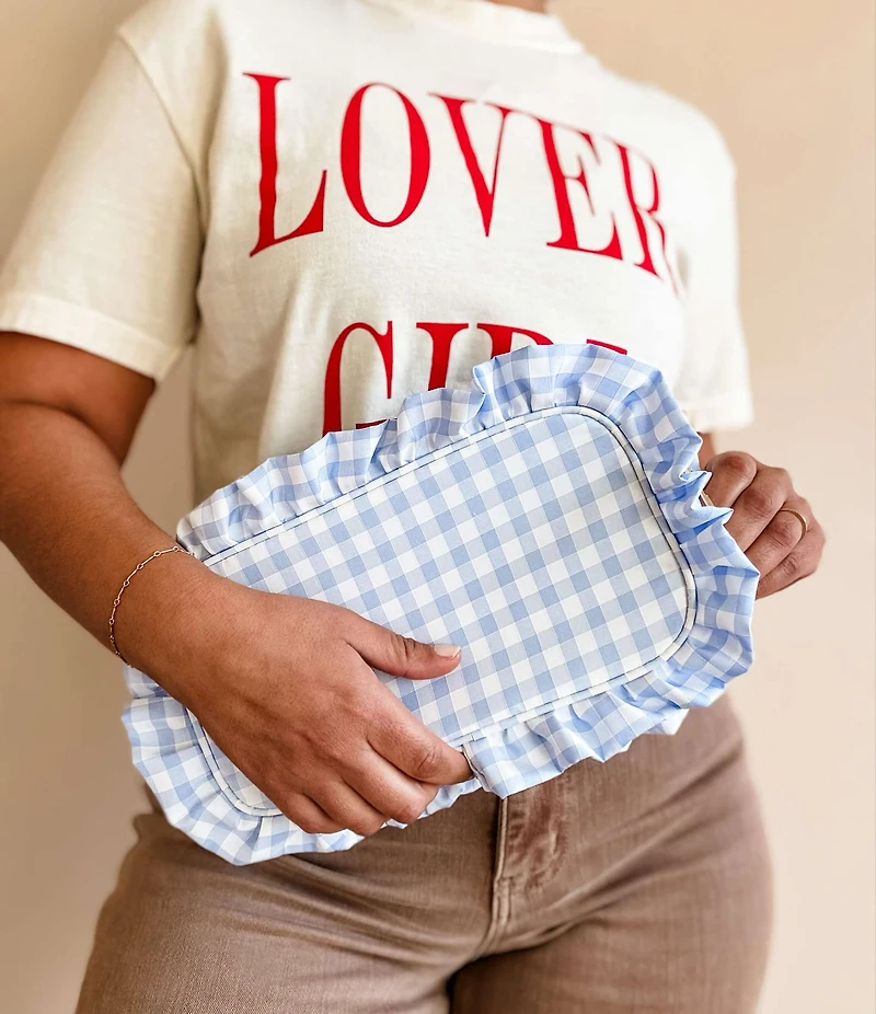 Black Gingham Frilly Makeup Bag