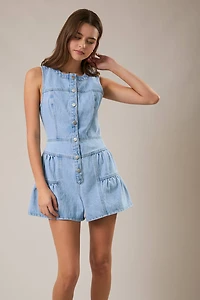 Blue Sleeveless Ruffle Romper