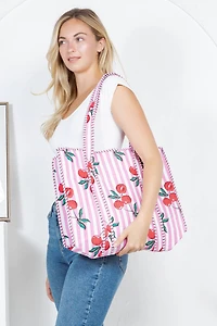 Pink Cherry Reversible Quilted Tote Bag
