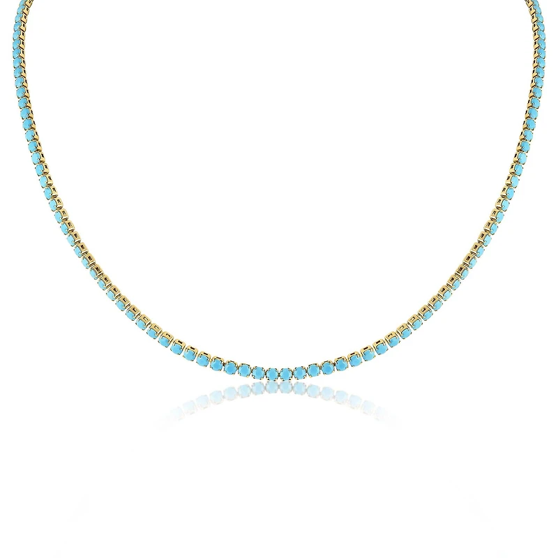 18k Gold Turquoise Rhinestone Tennis Chain Necklace