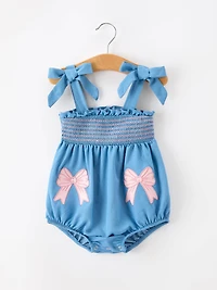 Bow Baby Romper Smocked Strap Bubble