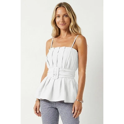 White Buckle Pleated Sleeveless Top