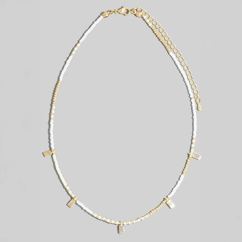 Rectangle Station Charms Seed Beaded Necklace