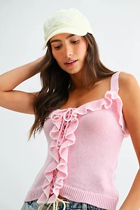 Pink Ruffle Knit Tank Top