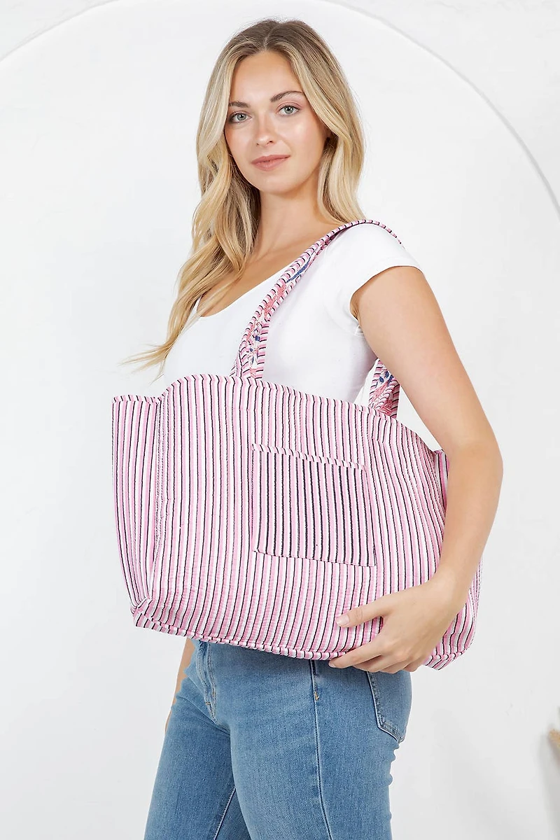 Pink Floral Quilted Tote Bag
