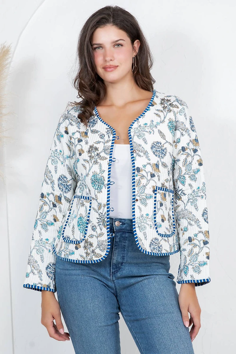 White Floral Quilted Jacket