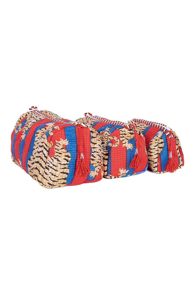Red/Blue Tiger Quilted Makeup Bag Set of 3