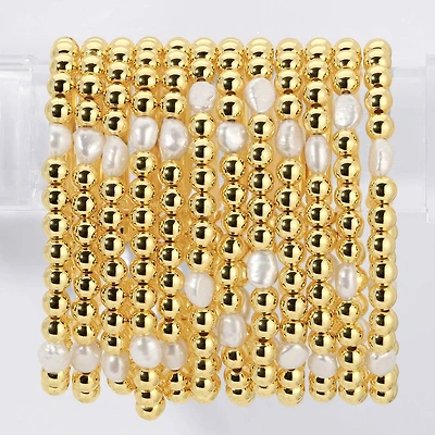 6mm Stretch Bead Bracelets with Large Pearl Accents