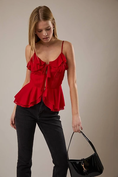 Red Ruffle Peplum Tank