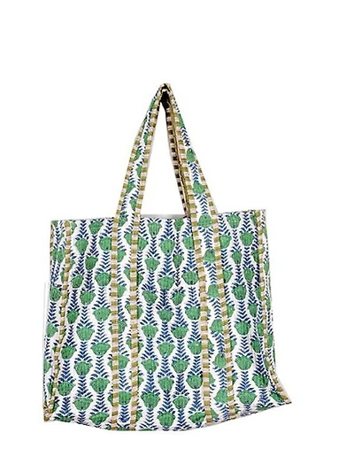 Green Floral Reversible Quilted Tote Bag