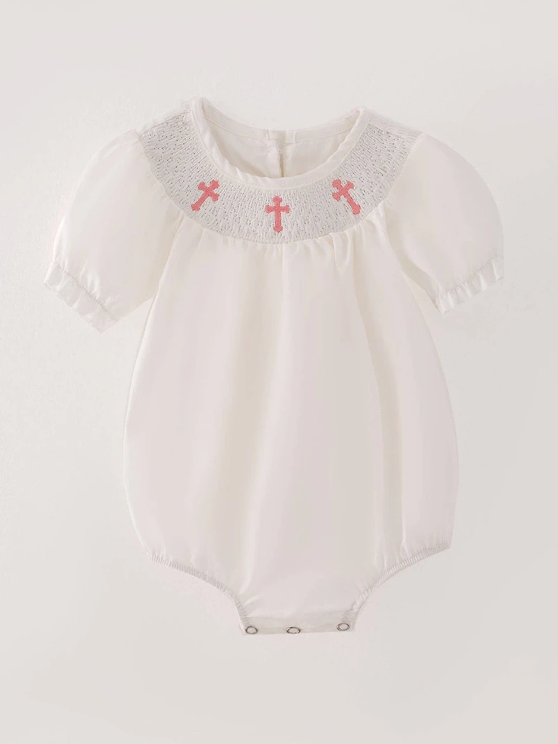 White Smocking Embroidered Crucifix Girls