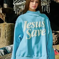Blue Jesus Saves Mock Neck