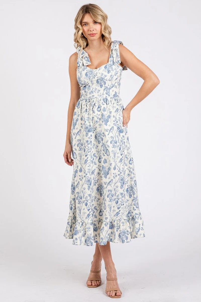Blue Vintage Tie Midi Dress
