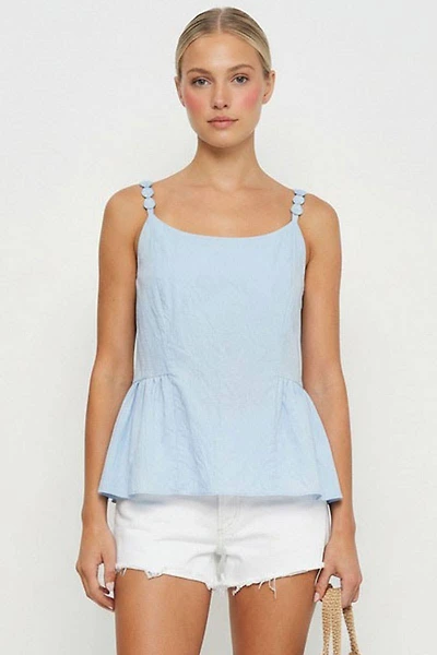 Blue Button Detail Ruffle Tank Top