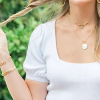 Mother Of Pearl Pave Circle Toggle Necklace