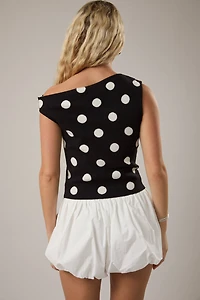 Black Polka Dot Asymmetrical Top