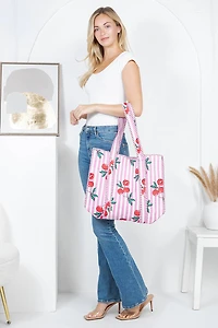 Pink Cherry Reversible Quilted Tote Bag