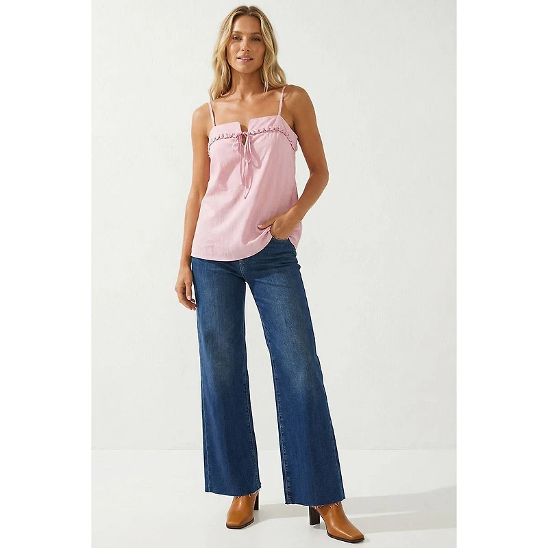 Pink Knitting Detail Tank Top