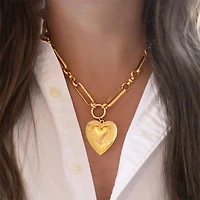 ETCHED HEART CHUNKY CHAIN STATEMENT NECKLACE | 40NK9576: GOLD