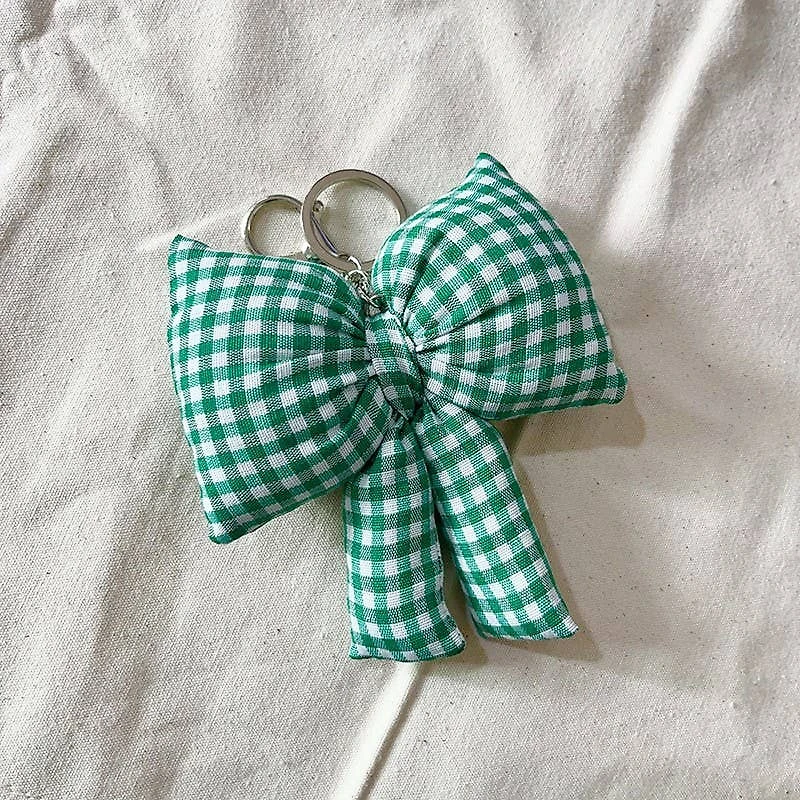 Green Checker Bow Bag Charm