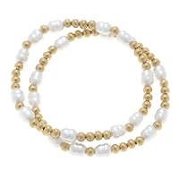 Morgan Ball Bead & Pearl Stretch Bracelets (Set of 2) Silver