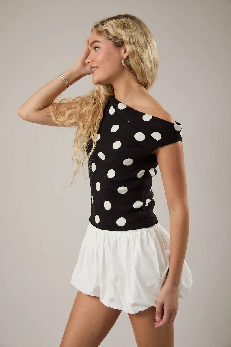 Black Polka Dot Asymmetrical Top
