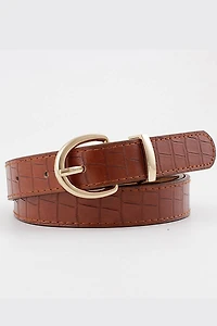 Brown Round Buckle Leather Belt