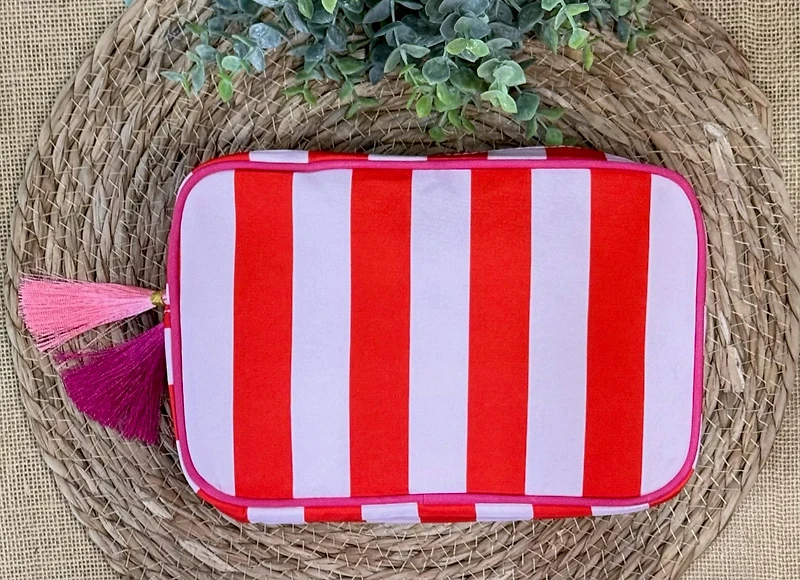 Stripe Cosmetic Bag with Tassel