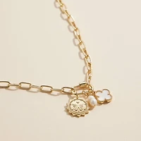 Chain Necklace with Butterfly, Pearl, & Clover Charms