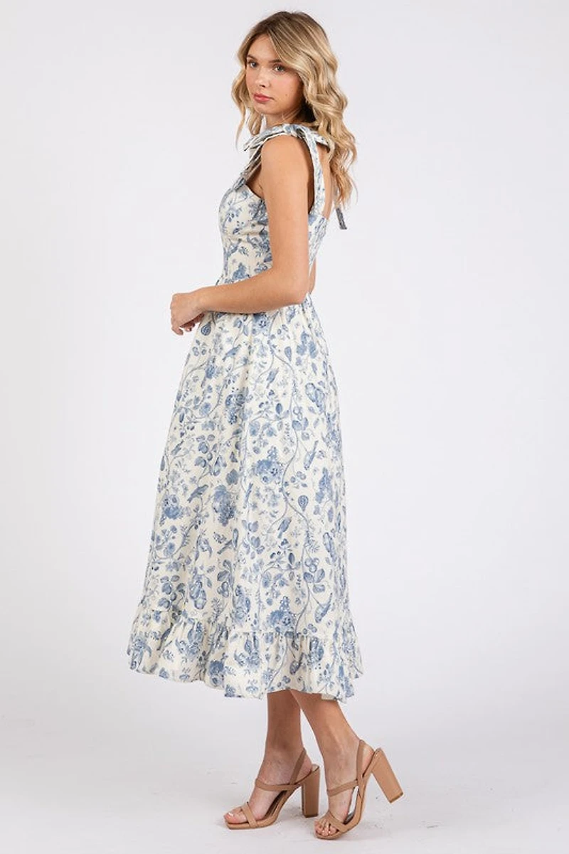 Blue Vintage Tie Midi Dress