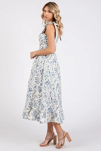 Blue Vintage Tie Midi Dress
