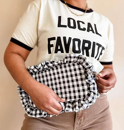 Black Gingham Frilly Makeup Bag