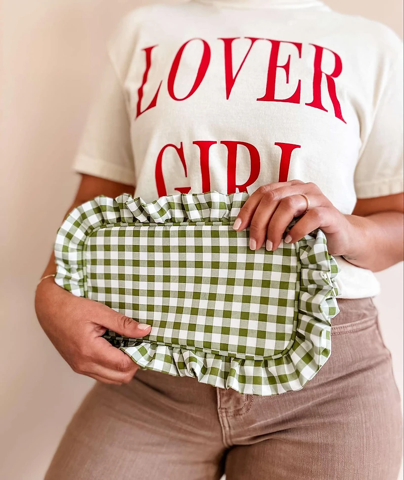 Black Gingham Frilly Makeup Bag