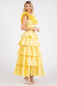 Lemon Yellow Ruffle Frill Skirts Set