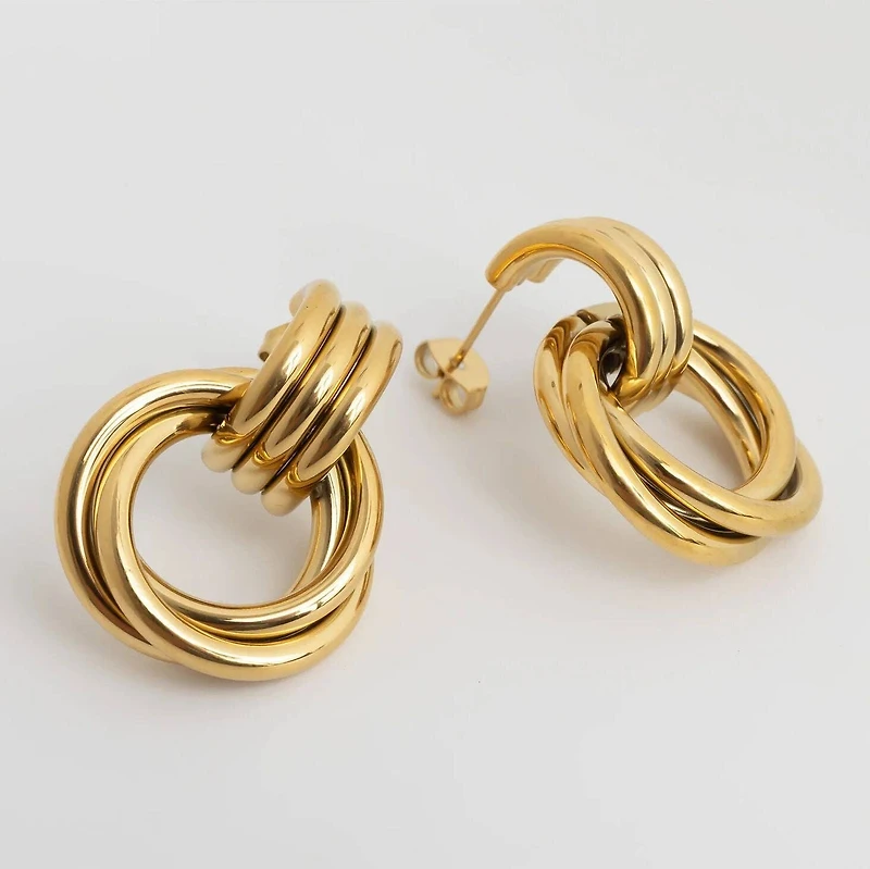 Gold Double Round Stud Earring