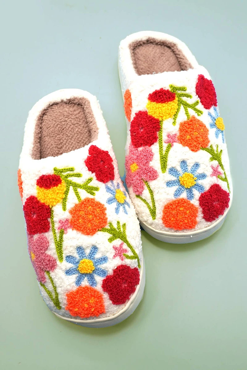 Floral Mixed Plush Slippers