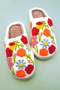 Floral Mixed Plush Slippers